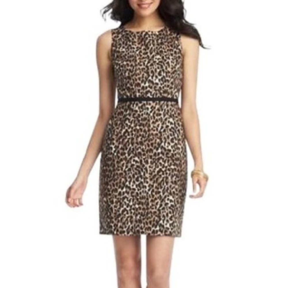 Ann Taylor LOFT Animal Print Sleeveless Sheath Dress Leopard Brown Black Size 10